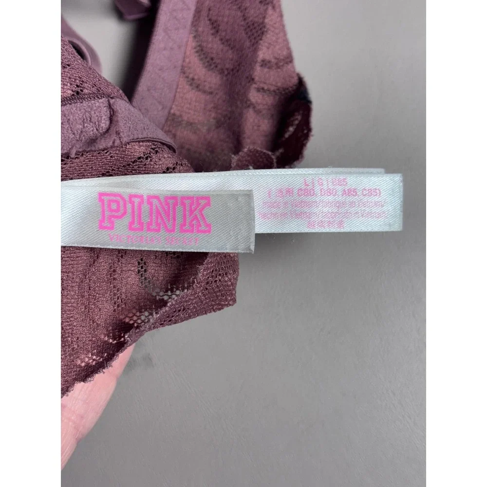 PINK Victoria's Secret Lace Bralette Bra Rose Mauve Plunge V-Neck Pullover Large